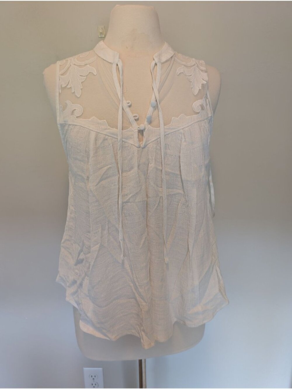 Free People Embroidered Sheer Sleeveless Top M Western Romance cottagecore